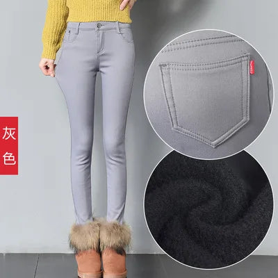 Damen Samt-Leggings Warm Gefüttert Winter – Denim-Optik Winterhose