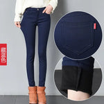 Damen Samt-Leggings Warm Gefüttert Winter – Denim-Optik Winterhose