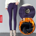 Damen Samt-Leggings Warm Gefüttert Winter – Denim-Optik Winterhose