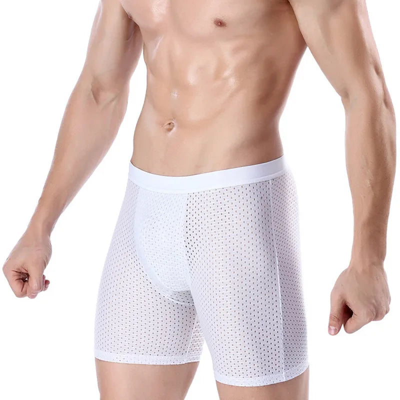 Herren Shorts Netzstoff 4er Pack Bequem Atmungsaktiv Kühl Langes Bein