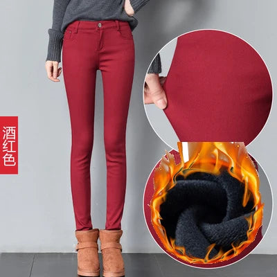 Damen Samt-Leggings Warm Gefüttert Winter – Denim-Optik Winterhose