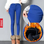 Damen Samt-Leggings Warm Gefüttert Winter – Denim-Optik Winterhose