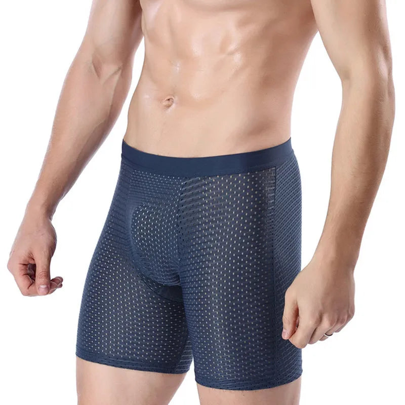 Herren Shorts Netzstoff 4er Pack Bequem Atmungsaktiv Kühl Langes Bein