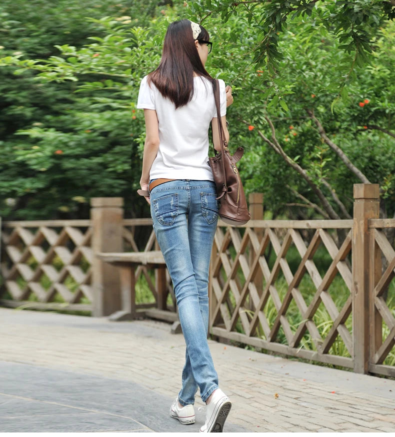 Plus Size Damen Jeans Baumwolle Stretch Dünn Bleistift Stil Modisch