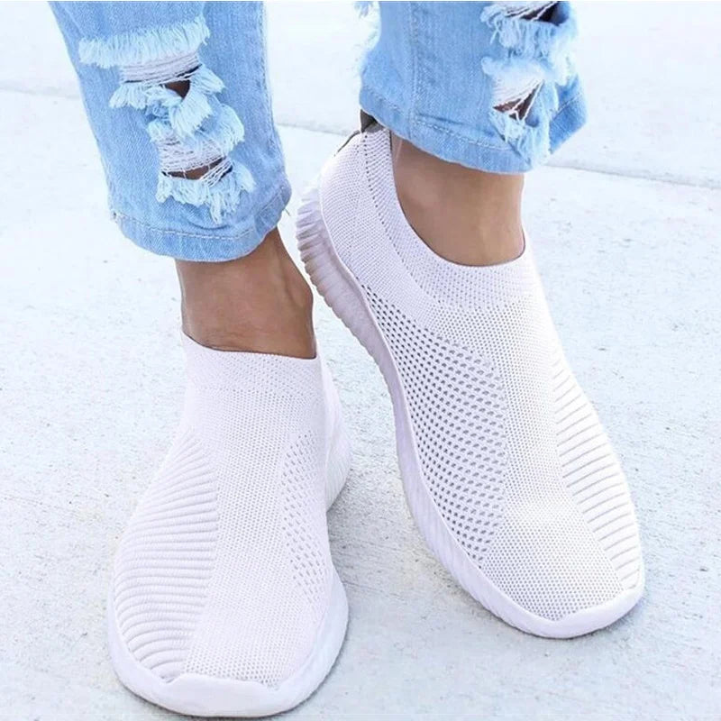 Damen Slip-On Sneaker Weiss Bequem Leicht Sommer Turnschuhe