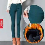 Damen Samt-Leggings Warm Gefüttert Winter – Denim-Optik Winterhose