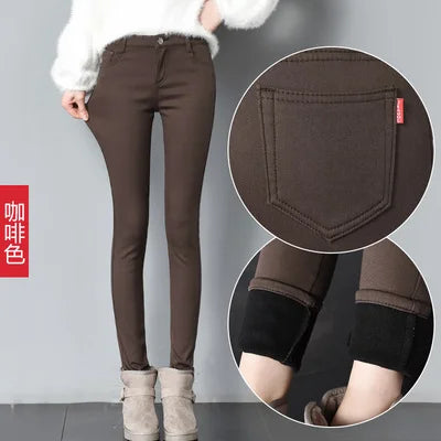 Damen Samt-Leggings Warm Gefüttert Winter – Denim-Optik Winterhose