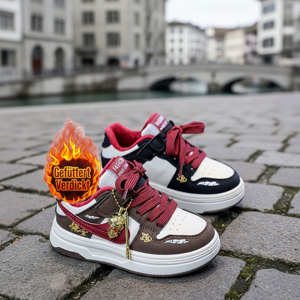 Warme Kinder Winter Sneaker Unisex Aus PU Leder Gefüttert Mit Rutschfester Sohle