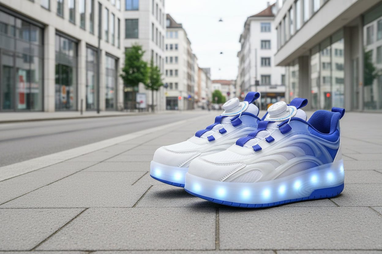 Kinder LED Rollschuh Turnschuhe Mit Rollen Leuchtende Sohlen USB Aufladung