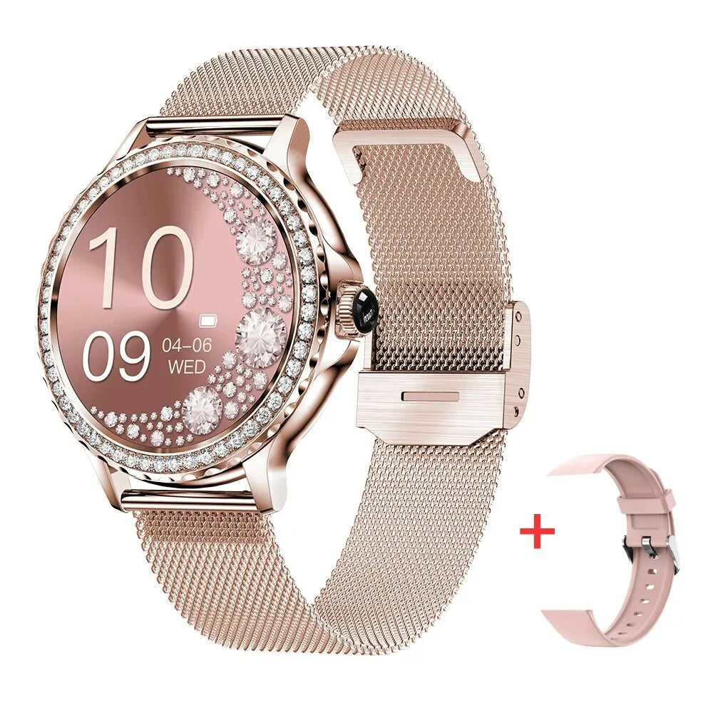 Rose Gold Smartwatch Damen Bluetooth Anruf 100+ Sportmodi Fitness NX19