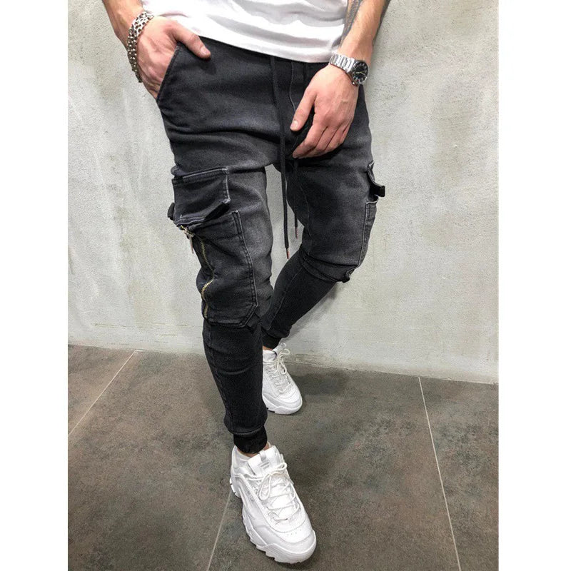 Herren Stretch Jeans Slim Fit Denim Retro Waschdesign Reissverschluss