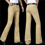 Flare Jeans Herren Mid-Rise Elastisch Denim Hose Schwarz