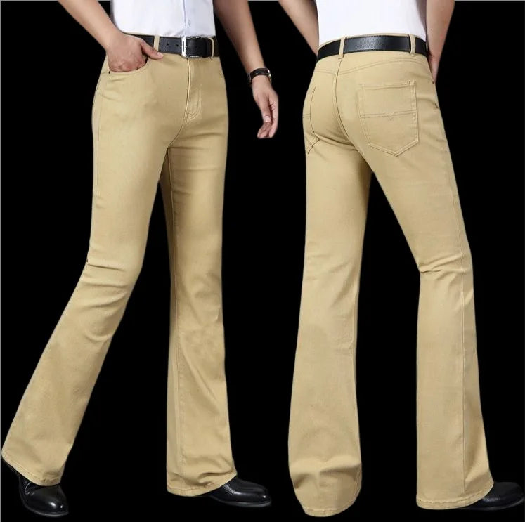 Flare Jeans Herren Mid-Rise Elastisch Denim Hose Schwarz