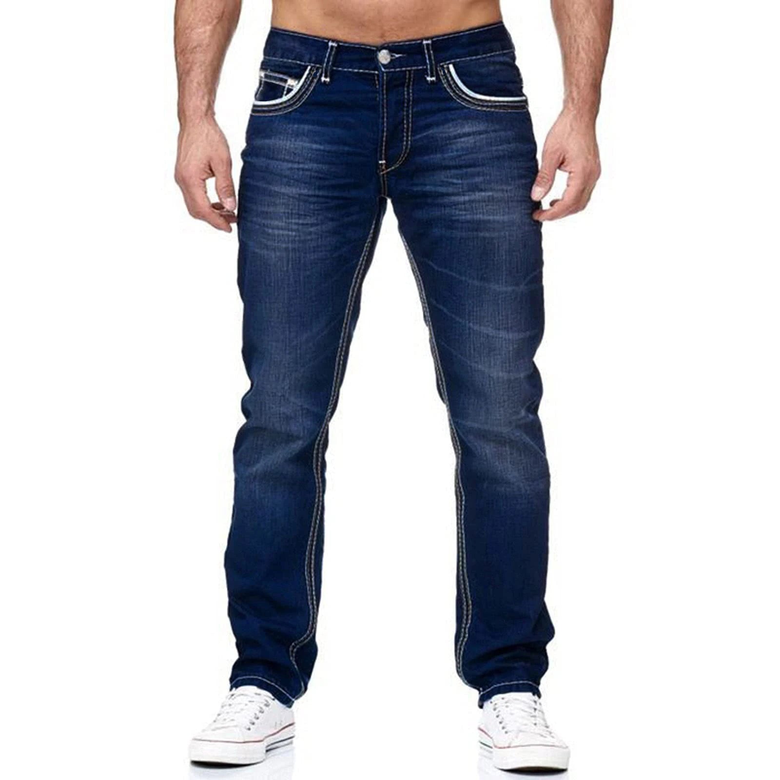 Jeans Herren Gerade Passform Gewaschen Lange Denim Hose Streetwear