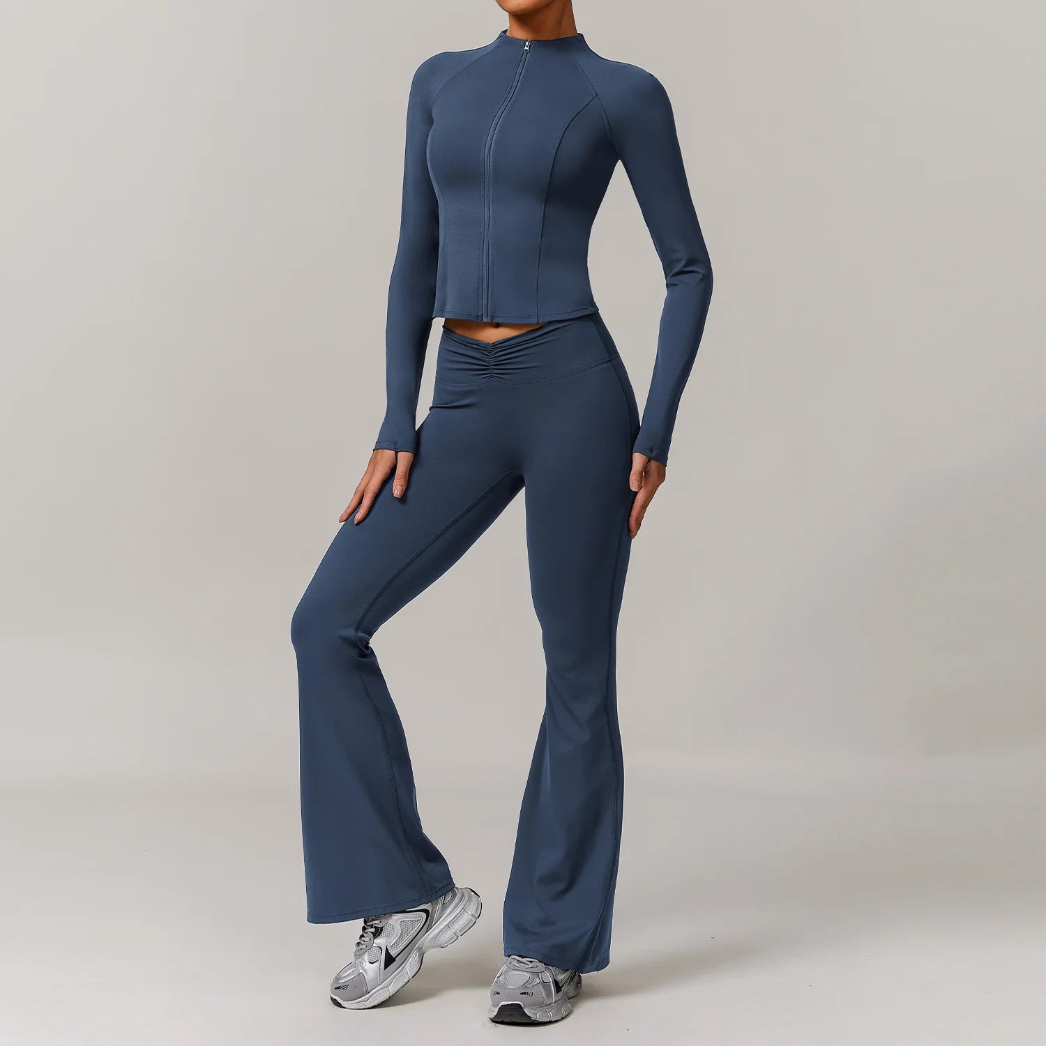 LezyanXR Damen Yogaanzug – Reissverschluss Stehkragen Hip-Lift Leggings