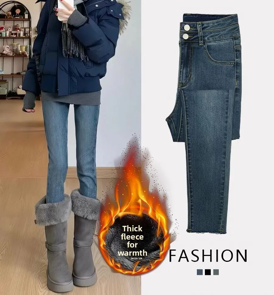 Damen Hochbund Plüsch Jeggings Warm Elastisch HerbstWinter Alltag