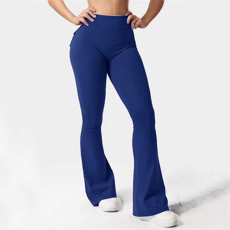 Damen Yoga Leggings Mit Weitem Bein Und Hohem Stretchanteil Mit Taschen