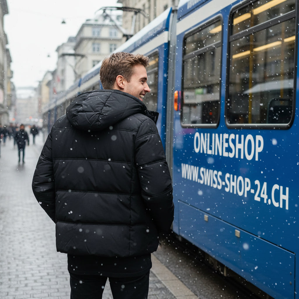 Herren Winterjacke Weisser Entendaunenfüllung Abnehmbare Kapuze Winddicht