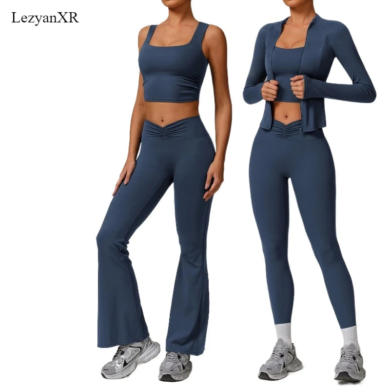 LezyanXR Damen Yogaanzug – Reissverschluss Stehkragen Hip-Lift Leggings