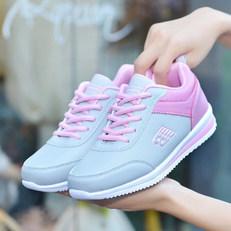 Damen Sneaker Leder Weiss Pink Atmungsaktiv Weiche Sohle Bequem