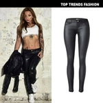 Damen Kunstleder-Hose Low Waist PU-Leder Stretch – Lederlook-Hose