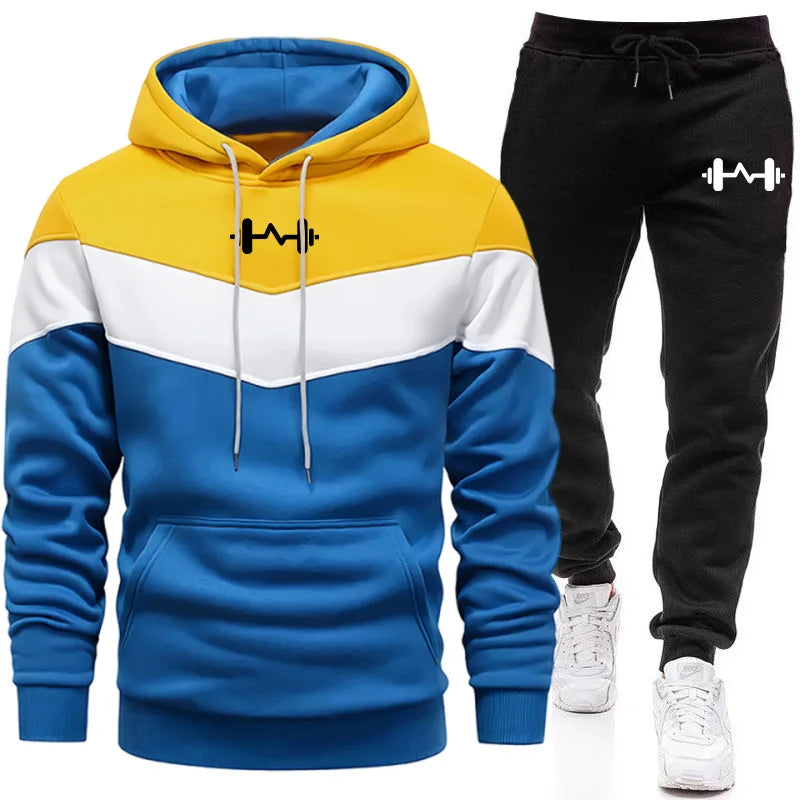 Herren Trainingsanzug Set Dreifarbig Kapuzenpullover Jogginghose Komfort