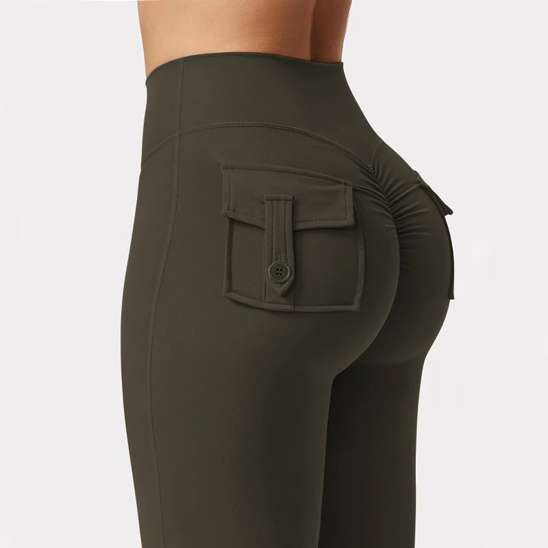 Damen Yoga Leggings Mit Weitem Bein Und Hohem Stretchanteil Mit Taschen