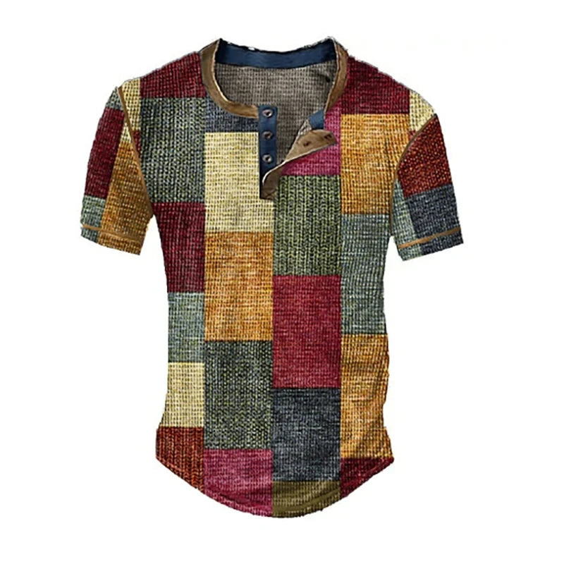 Sommer T Shirt Herren 3D Atmungsaktives Kurzarm Waffel Struktur Vintage