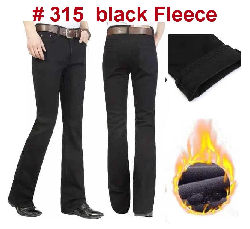 Flare Jeans Herren Mid-Rise Elastisch Denim Hose Schwarz