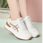 Damen Sneaker Weiss Gelb Flache Sohle Bequem Freizeitschuhe Leder