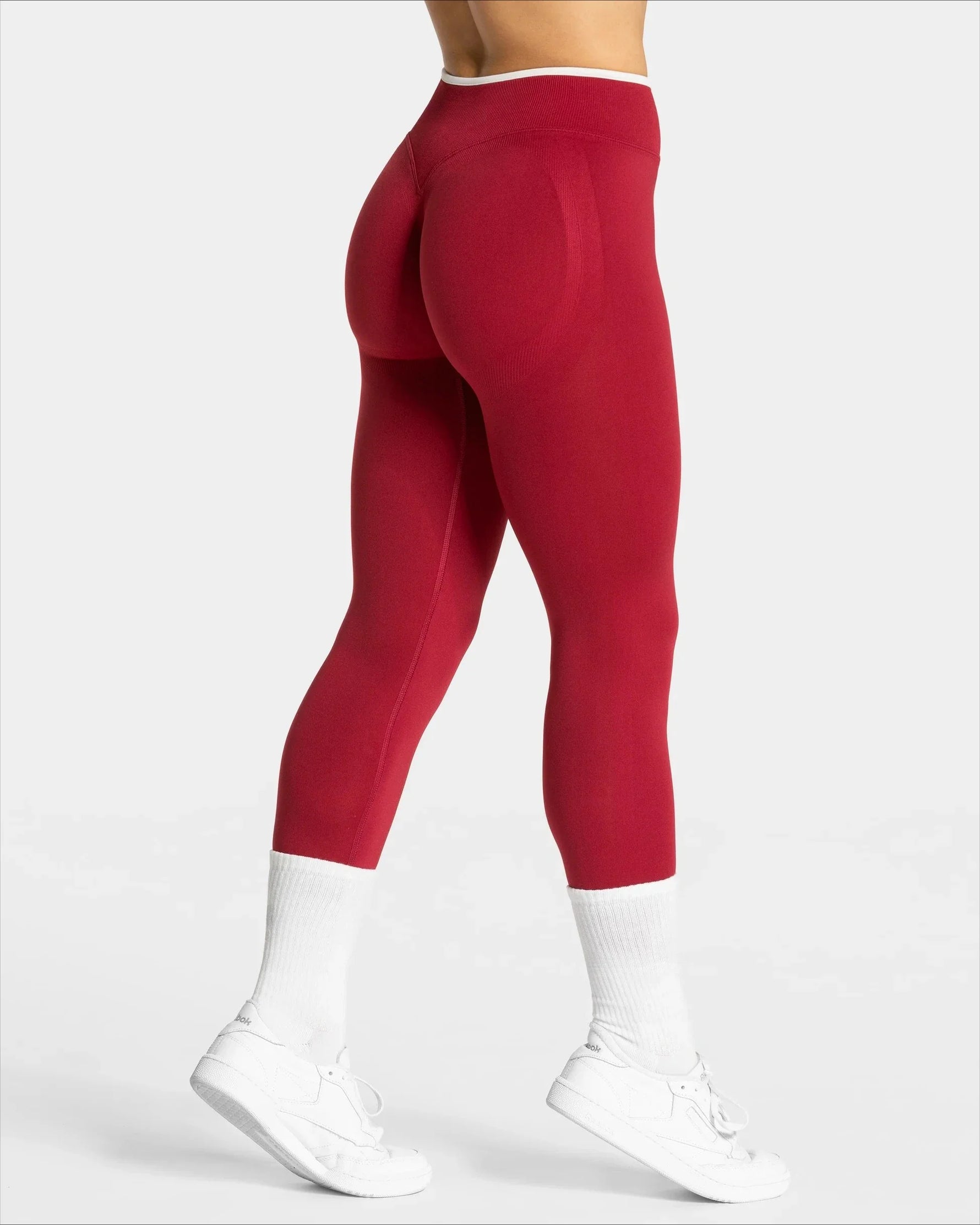 Damen Nahtlose Gym Hose Hohe Taille Weiss Rand Für Yoga Und Laufen