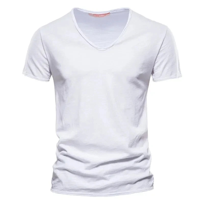 Herren T-Shirt 100% Baumwolle V-Ausschnitt Slim Fit