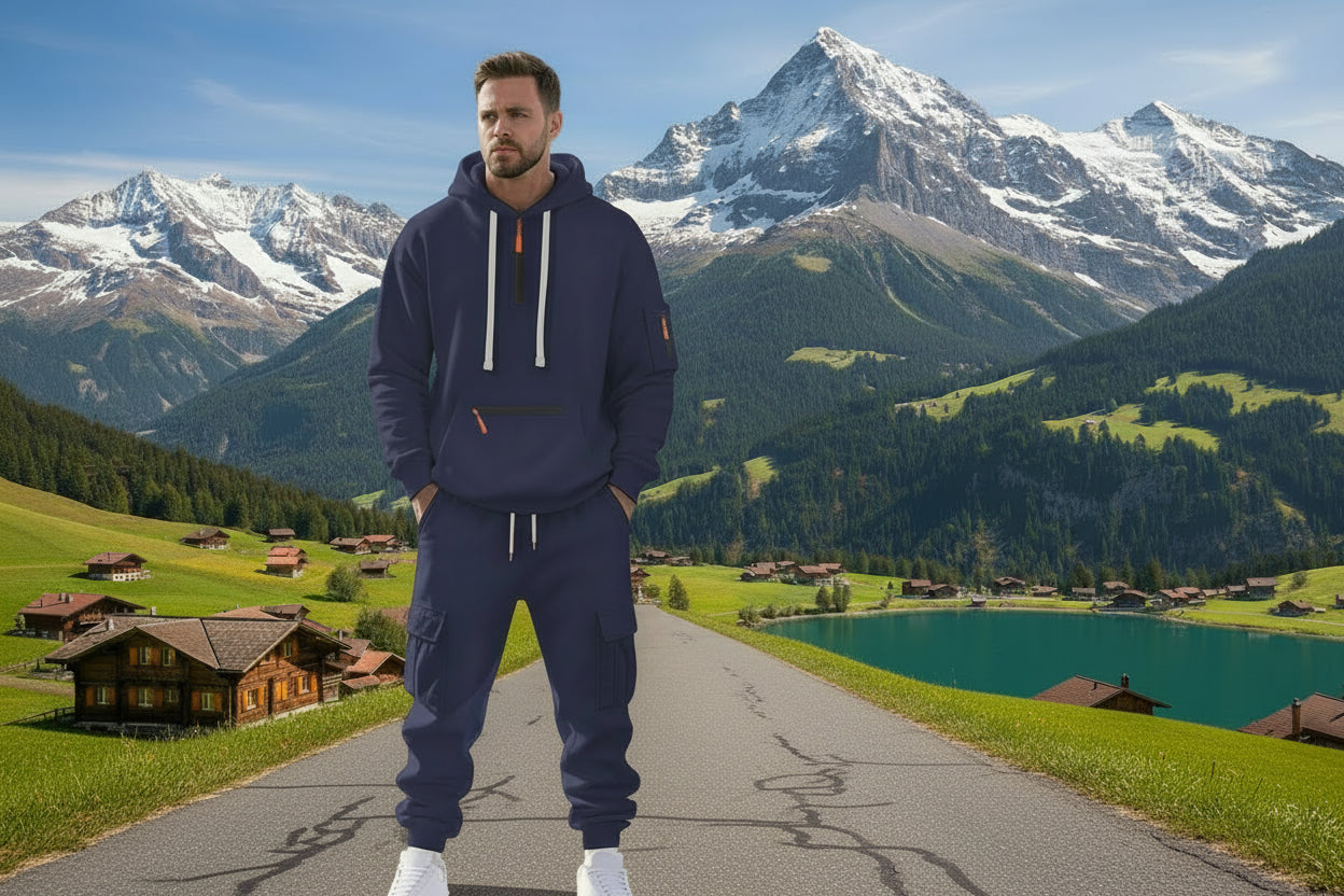 Herren Fleece Sportanzug Mit Reissverschlusspullover Und Mehrfachtaschen