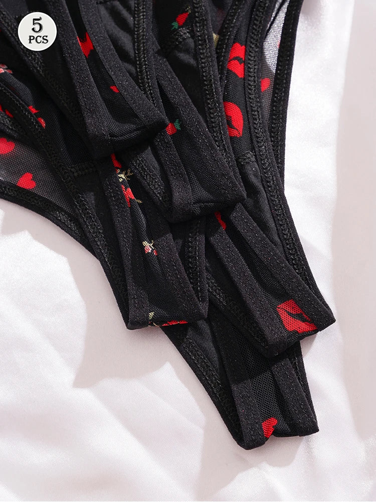 Damen Stringpanty Set 5er Pack Atmungsaktiv Bequem Elegant Unterwäsche