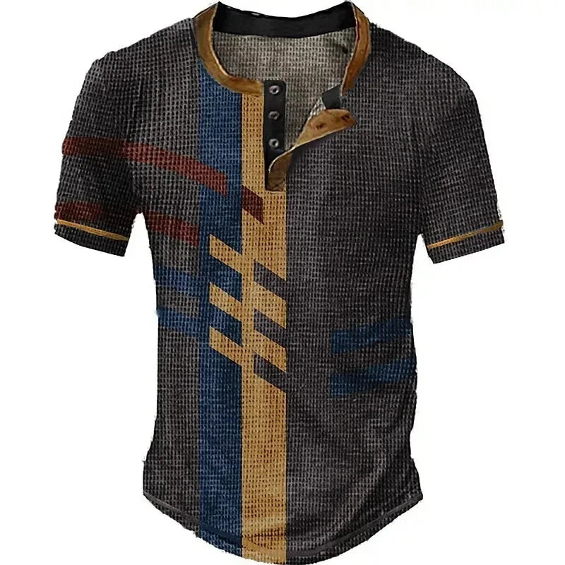 Sommer T Shirt Herren 3D Atmungsaktives Kurzarm Waffel Struktur Vintage