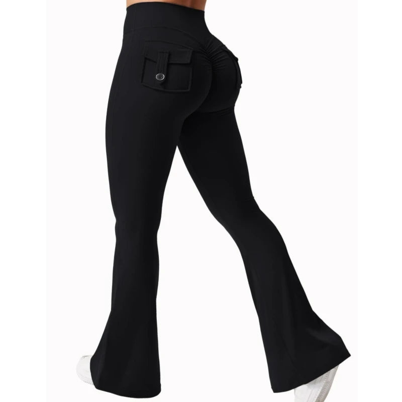 Damen Yoga Leggings Mit Weitem Bein Und Hohem Stretchanteil Mit Taschen