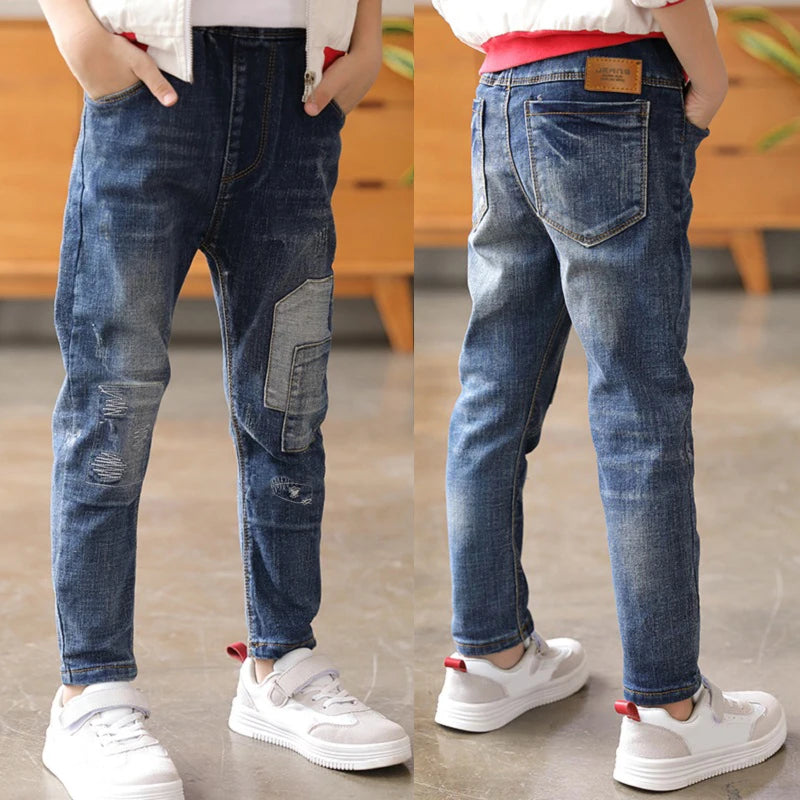 Kinder Jeans Unisex Röhrenjeans Elastischer Bund Weicher Denim Alltag