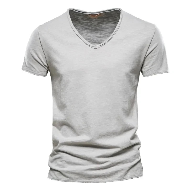 Herren T-Shirt 100% Baumwolle V-Ausschnitt Slim Fit