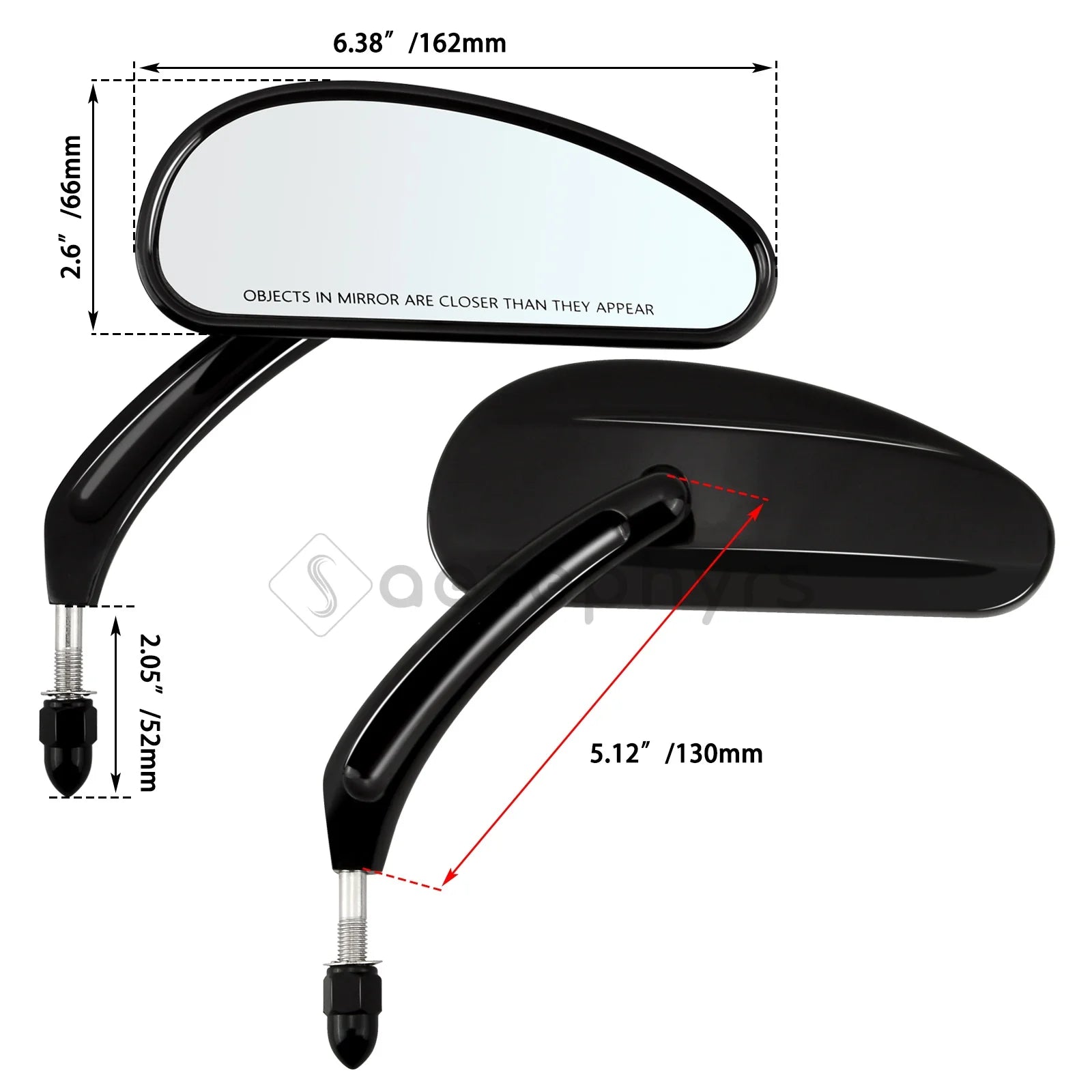 Motorrad-Rückspiegel für Harley – 5/16 Zoll 8mm Schwarz/Chrom