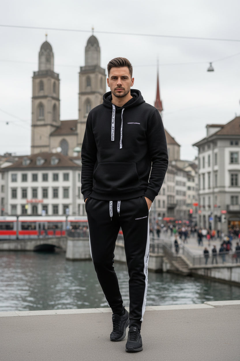 Herren Trainingsanzug Set Smart Casual Hoodie Und Jogginghose Schwarz Weiss