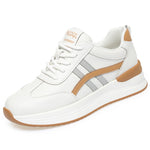 Damen Sneaker Weiss Gelb Flache Sohle Bequem Freizeitschuhe Leder