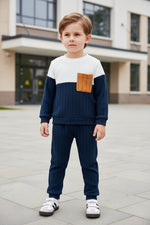 Jungen Outfit Set Langarm Top Hose Colorblock 2teilig Weich Sportlich