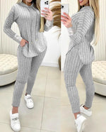 Damen Hoodie Set Zweiteilig Mit Spitze Patch Kapuzenoberteil Hose Mit Taschen