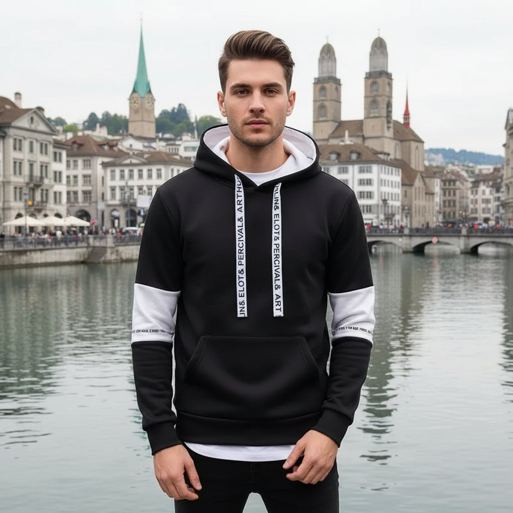 Herren Trainingsanzug Set Smart Casual Hoodie Und Jogginghose Schwarz Weiss