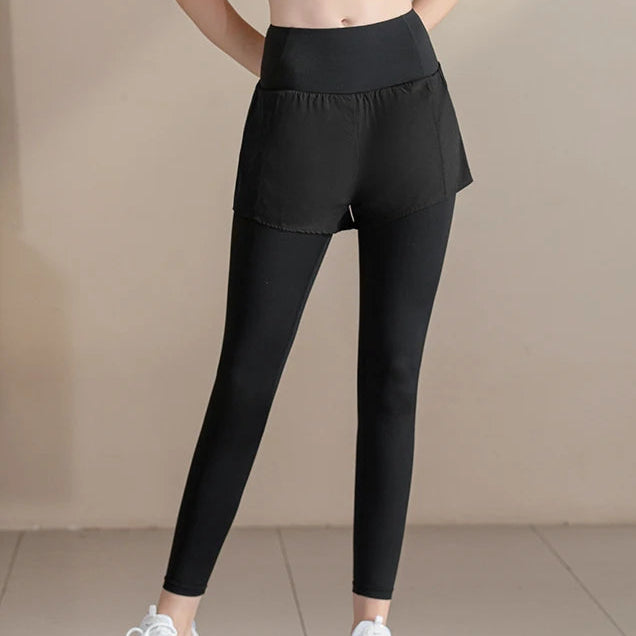 Damen Yoga-Fitnesshose High Waist mit Gesässtasche – Sport-Leggings