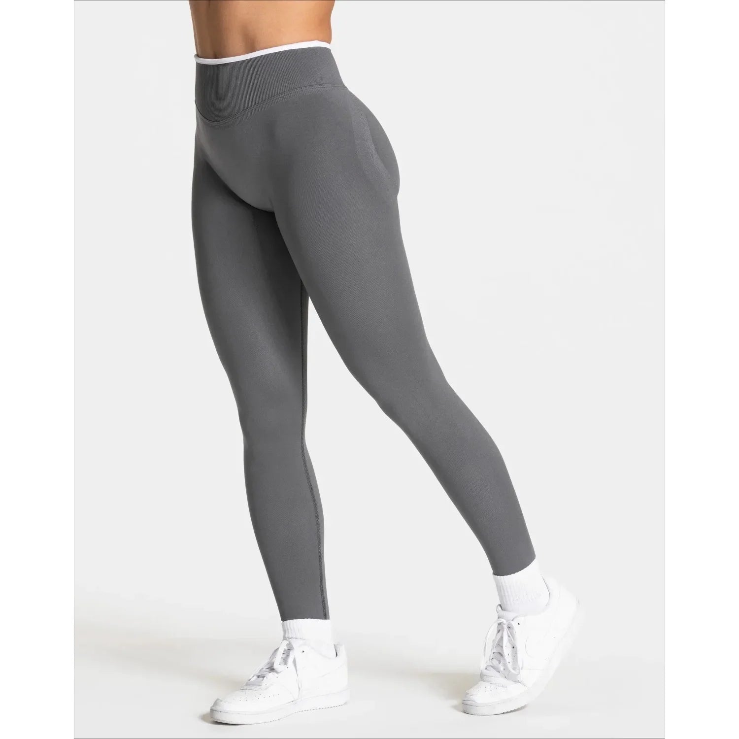 Damen Nahtlose Gym Hose Hohe Taille Weiss Rand Für Yoga Und Laufen