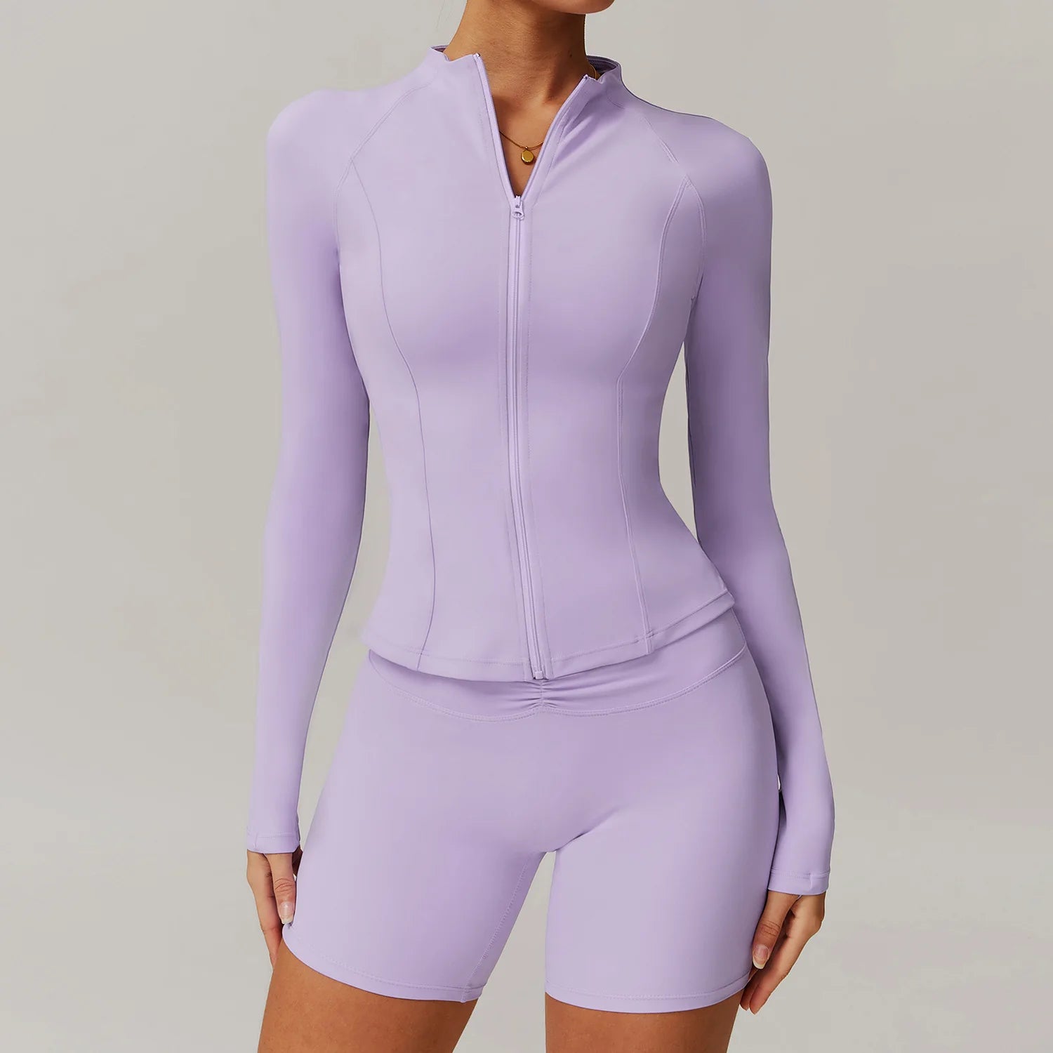 LezyanXR Damen Yogaanzug – Reissverschluss Stehkragen Hip-Lift Leggings