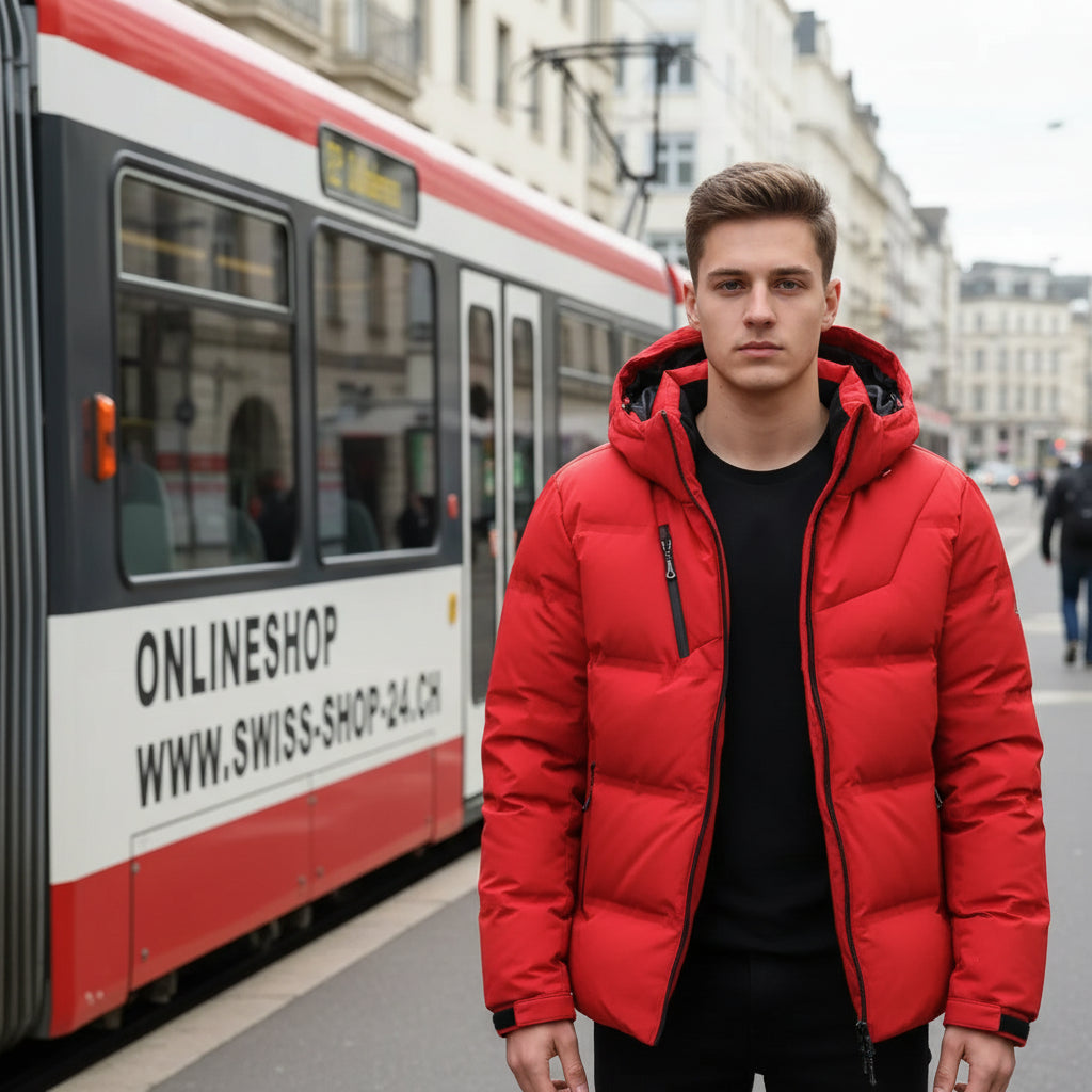 Herren Winterjacke Weisser Entendaunenfüllung Abnehmbare Kapuze Winddicht