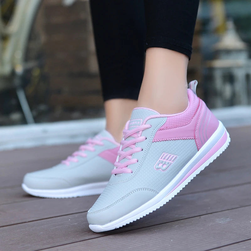 Damen Sneaker Leder Weiss Pink Atmungsaktiv Weiche Sohle Bequem