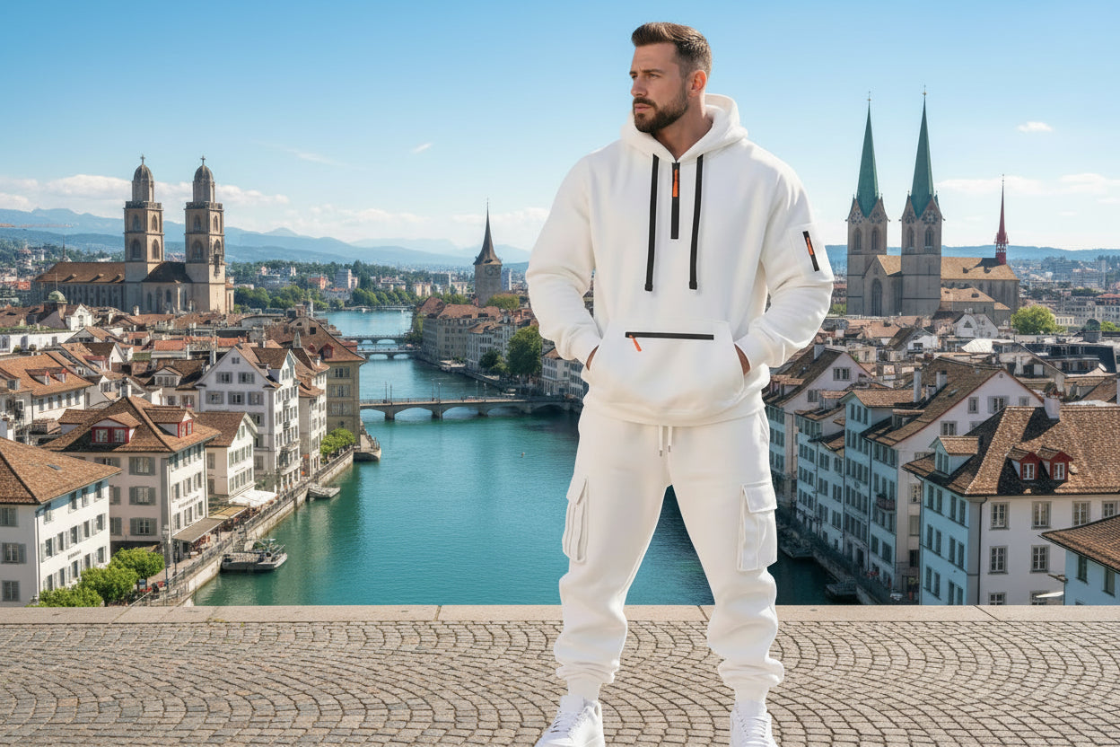Herren Fleece Sportanzug Mit Reissverschlusspullover Und Mehrfachtaschen
